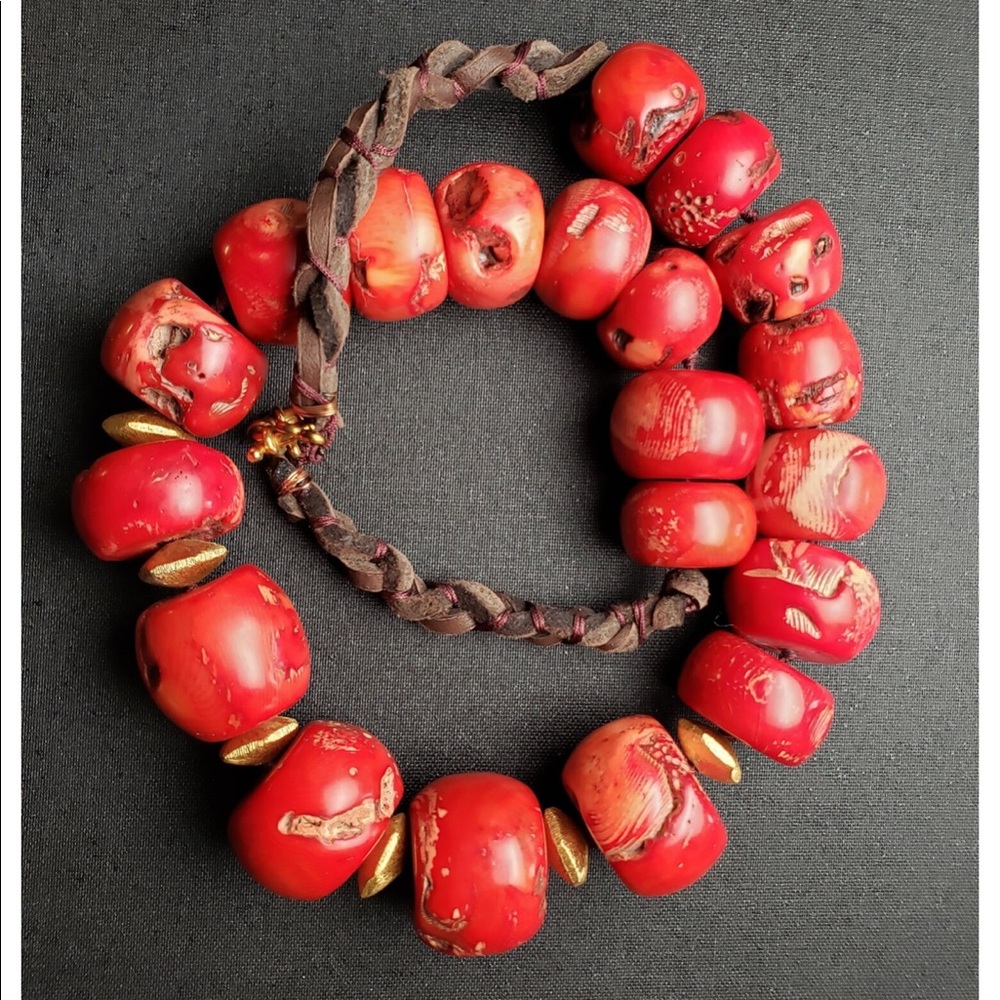 Bamboo coral, gold plated silver necklace